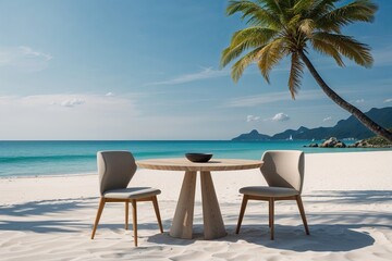 Elegant Ash Wood Table with Abstract Beach Silhouette for Effective Social Media Marketing