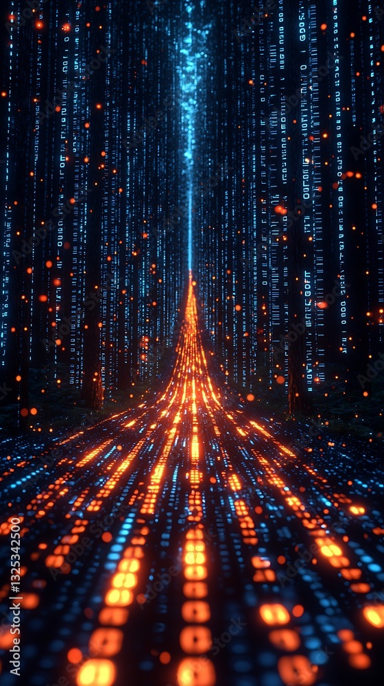 Poster abstract representation showing data flowing and digital network connections