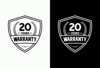 Advertising 20 years warranty shield emblem, for label, icon, logo, badge, symbol, button