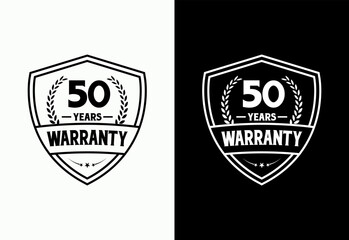 Obraz premium Advertising 50 years warranty shield emblem, for label, icon, logo, badge, symbol, button