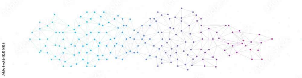 Fototapete Global communication banner with colorful network on white background. Abstract plexus technology futuristic network background. Connect lines and dots