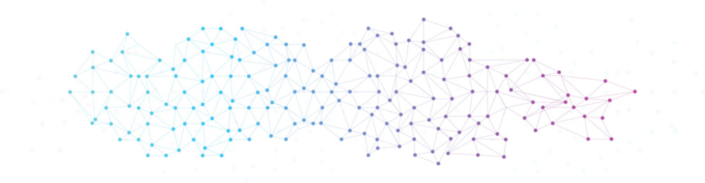 Global communication banner with colorful network on white background. Abstract plexus technology futuristic network background. Connect lines and dots