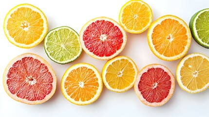 Slices of fresh citrus fruits on white