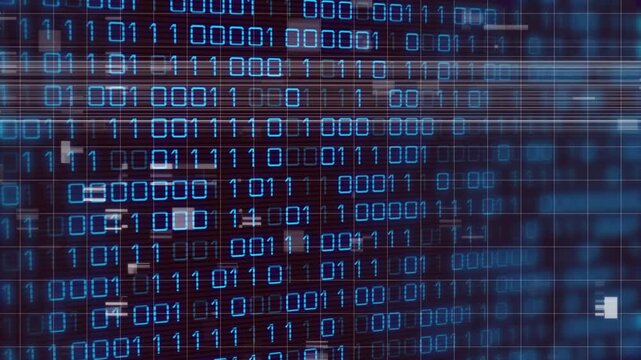 Blue digits forming binary code pattern on animation of abstract digital background