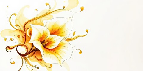 Elegant Yellow Flower Design Artistic Floral Illustration White Background