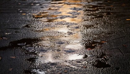 雨が降っている地面の水たまり

