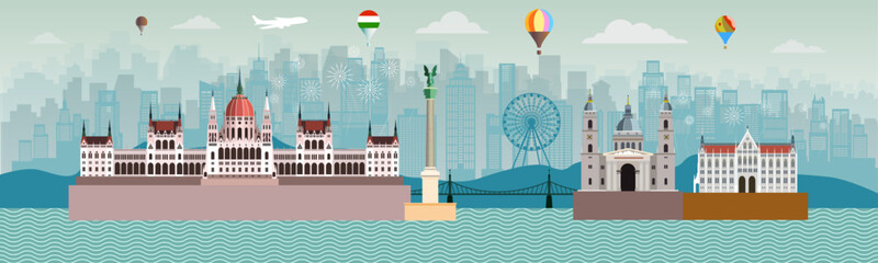 Obraz premium Travel landmarks Hungary with silhouette architecture background, Hungary day anniversary celebration and tour architecture landmark to Budapest in europe with panorama view popular capital.