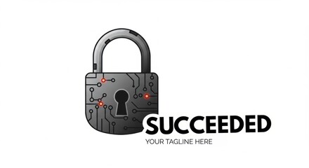 Modern digital security lock symbolizing success in cybersecurity with a sleek design and circuits - finished symbol | complete icon