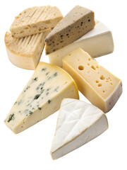 various types of cheese isolated on white background