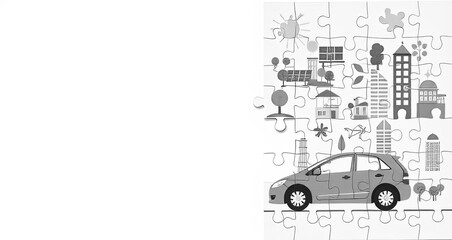 Obraz premium Eco Friendly Cityscape Puzzle Car Green Energy Sustainable Living