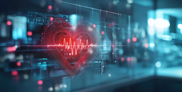 Real-time heart rate monitoring technology healthcare facility digital visualization hospital environment close-up view health concept