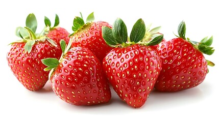 Strawberries in closeup on white background