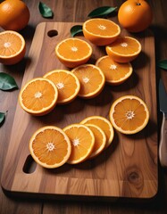 oranges and tangerines on a wooden Cutting board rustic background