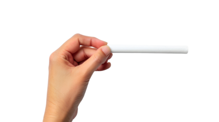 Hand holding white chalk on transparent background