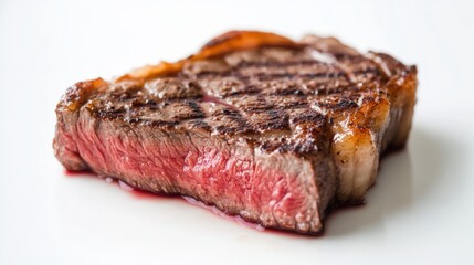 Close-up of a perfectly seared ribeye steak, slightly pink center,