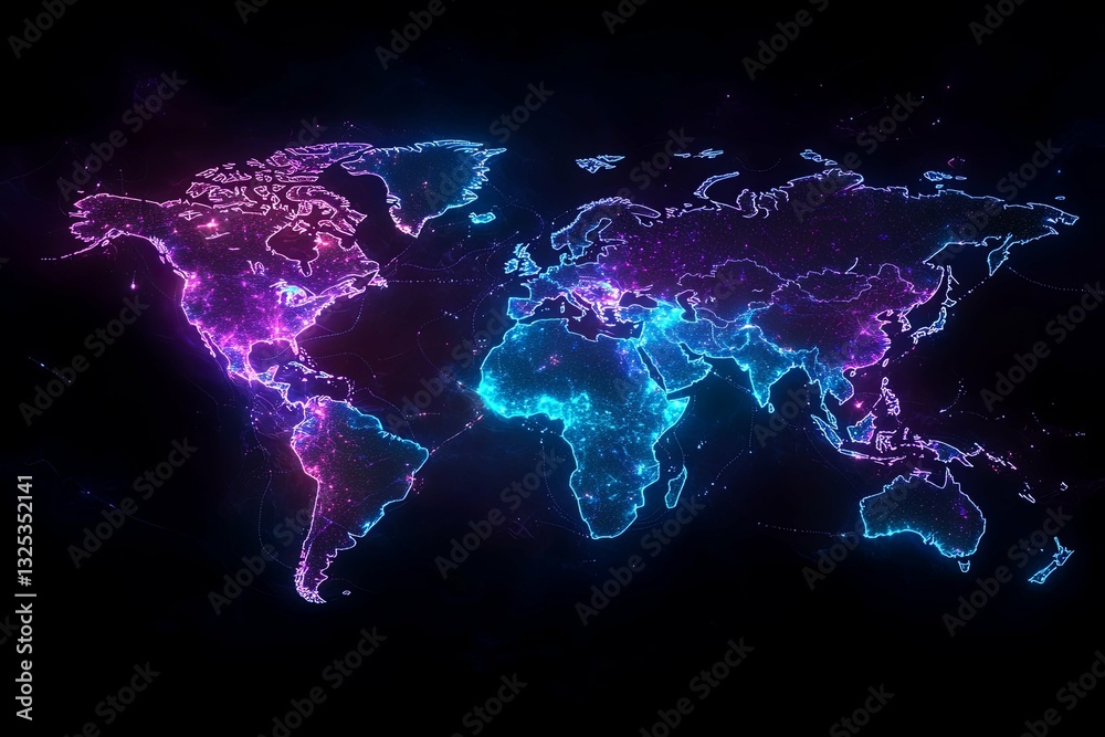 Wall mural a glowing digital map showing global data connections in color