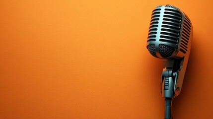 Fototapeta premium Vintage Microphone on Orange Background