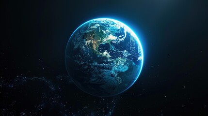 Fototapeta premium Greelmage Showing the Center of the Blue Earth, Dark Tea and Black, Asteroid Punk, Metallic Spin, High-Tech Futurism, Stage-like Environment, Ultra High Definition