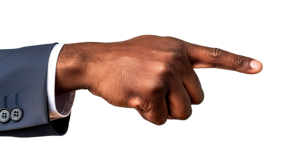 Businessman pointing finger showing direction on transparent background