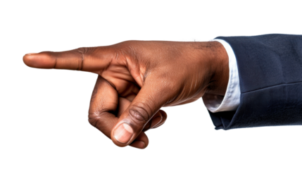 Businessman pointing finger showing direction on transparent background