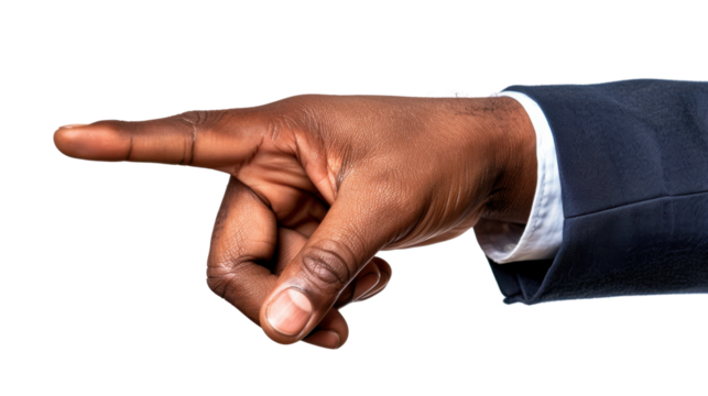 Businessman pointing finger showing direction on transparent background - Powered by Adobe