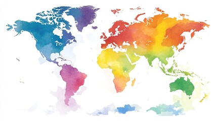 "Colorful Map of the World Illustration with Detailed Landmasses and Oceans"