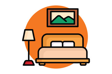 Bedroom icon. colored outline icon style. icon related to furniture. furniture elements vector illustration