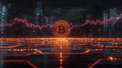 Bitcoin Cryptocurrency, Cityscape, Chart, Night