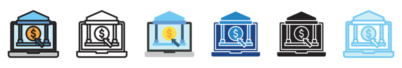 Online Banking multi style, mini illustration icon set. outline, flat, glyph, line color, UI, UX, app and web, digital or print. related to business, finance, financial technology.