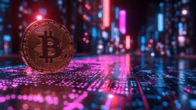 Bitcoin in a futuristic city