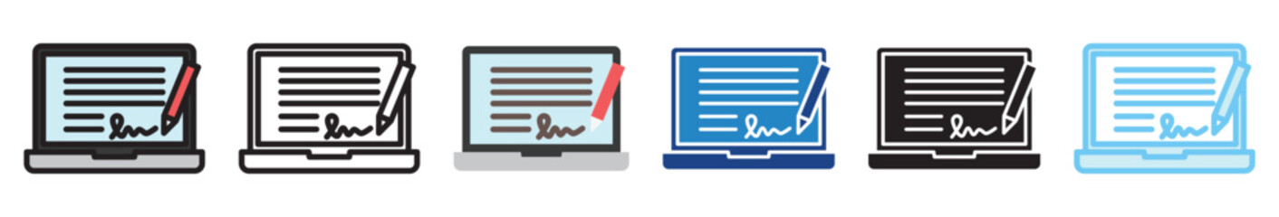 Digital Signature multi style, mini illustration icon set. outline, flat, glyph, line color, UI, UX, app and web, digital or print. related to business, finance, financial technology.