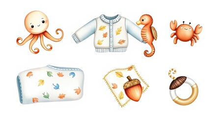 Cute Autumn Baby Shower Watercolor Animals Clothes