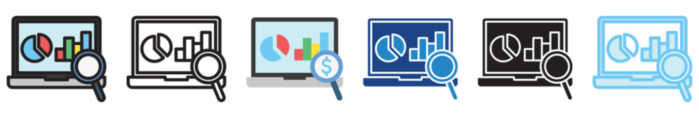 Financial Analytics multi style, mini illustration icon set. outline, flat, glyph, line color, UI, UX, app and web, digital or print. related to business, finance, financial technology.