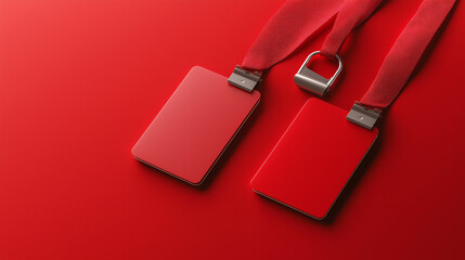 mockup Realistic display red id card Lanyard