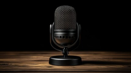 Black Retro Microphone on Wooden Table
