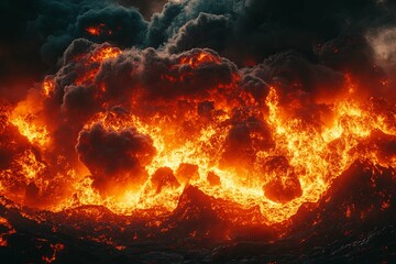 Obraz premium Dramatic image of a fiery volcanic eruption or inferno in progress