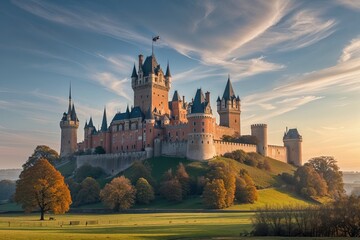 Fototapeta premium Stunning Historic Castle Scenery Beneath a Tranquil Sky