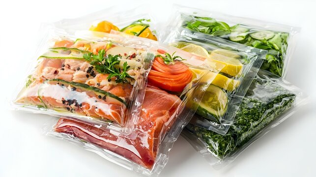 Stack of vacuum packs with different food