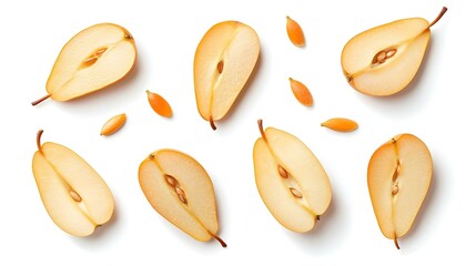 set of pear slices and seeds isolated