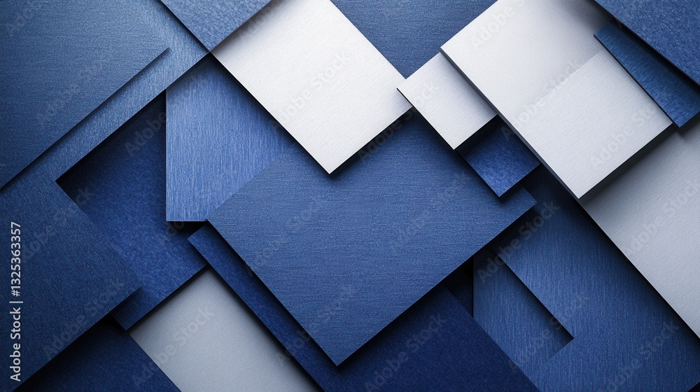 Poster structured geometric background in navy blue and gray shades symbolizes governance, stability, and m