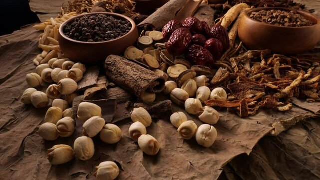 エスニック料理や漢方薬に使うスパイス香辛料の集合