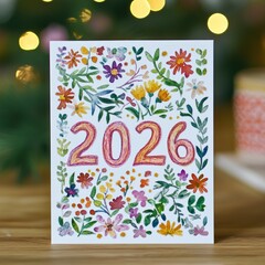 Obraz premium 2026 floral new year greeting card.