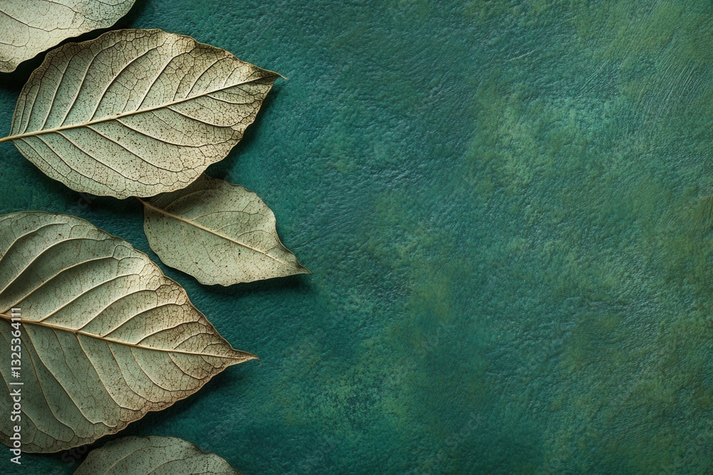 Fototapete textured leaves on a green background create a natural, sustainable atmosphere with earthy tones and