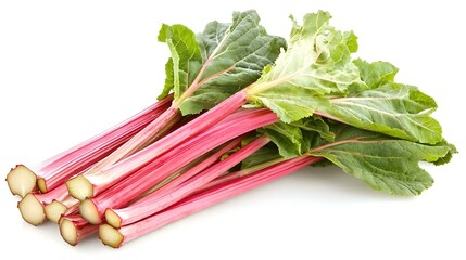 Rhubarb stalks on a white background