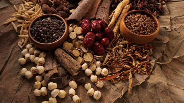 エスニック料理や漢方薬に使うスパイス香辛料の集合