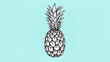 Obraz premium hand-drawn pineapple in vintage teal circle with copy space