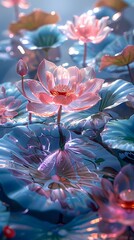 Digital technology stained glass lotus poster background