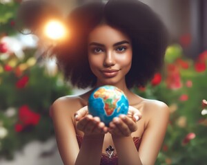Naklejka premium girl with globe