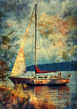 Sailboat on Lake Constance: Serene Nautical Scene with Sailboat Sailing on Beautiful Lake