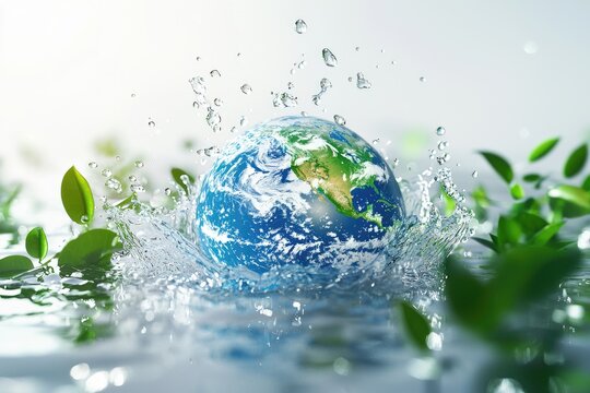 Earth splashes into water, symbolizing sustainability, conservation, and water day awareness. Perfect for water protection, climate change, and eco friendly initiatives